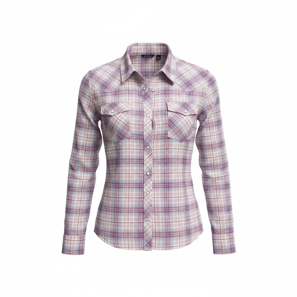 Vintage 90s American Eagle Plaid Button Down Shirt Blue & Pink Western Snaps L